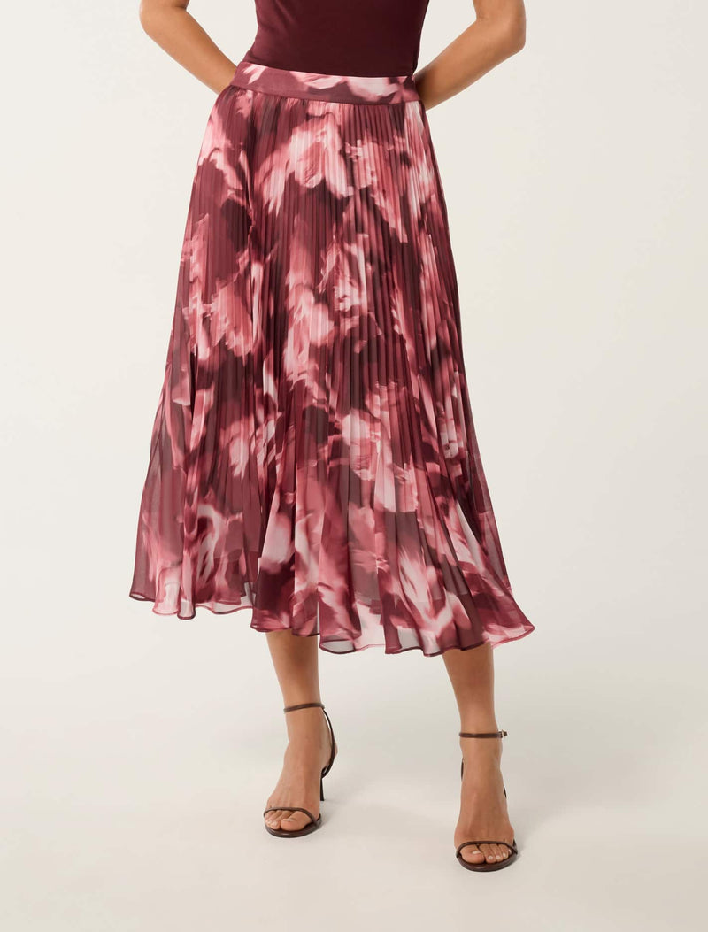 Aurora Pleated Skirt Berry Odella Floral Forever New