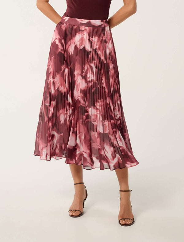 Aurora Pleated Skirt Berry Odella Floral Forever New