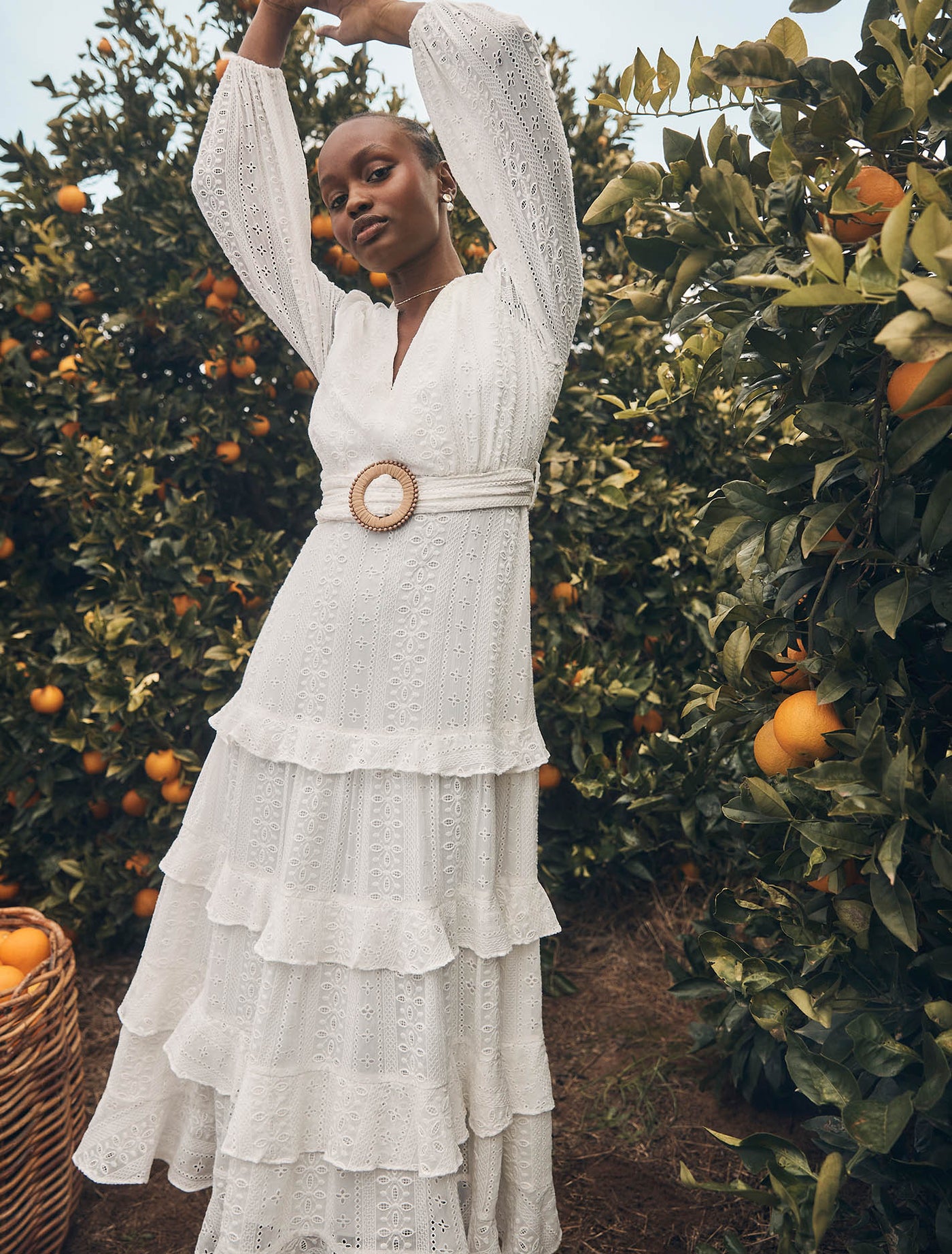 Hudson Embroidered Ruffle Midi Dress Ivory | Forever New
