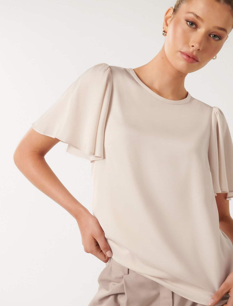 Wanda Woven Flutter T-Shirt Forever New