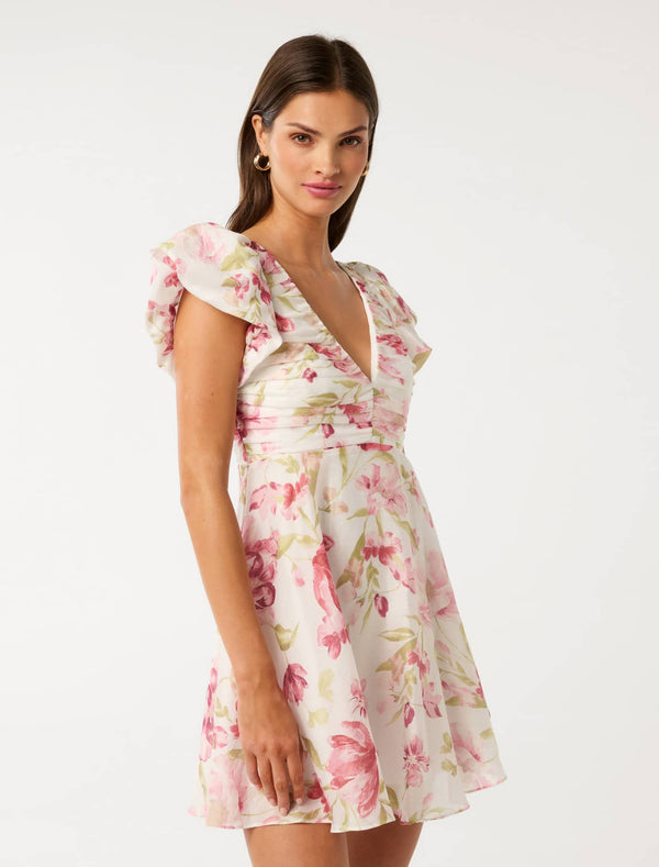 June Ruched V Neck Mini Dress Forever New