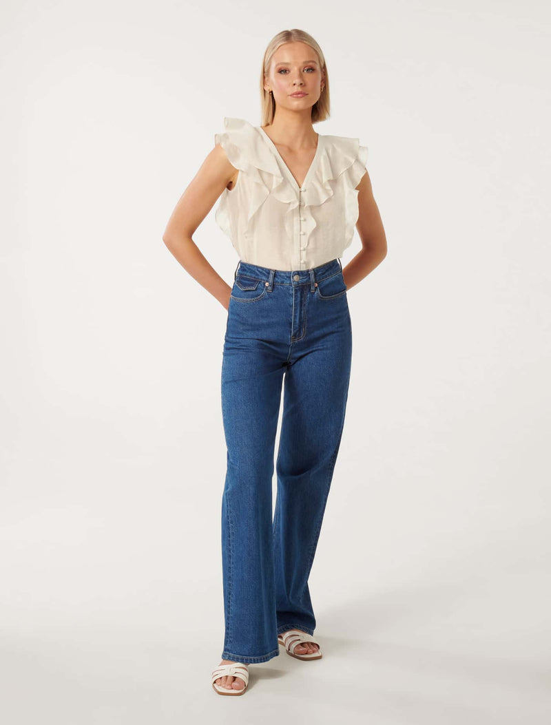 Roma Ruffle Button Through Blouse Forever New