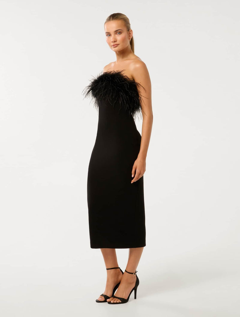 Vianna Feather Strapless Midi Dress Forever New