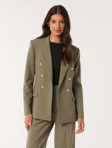 Immie Double Breasted Blazer Khaki Forever New
