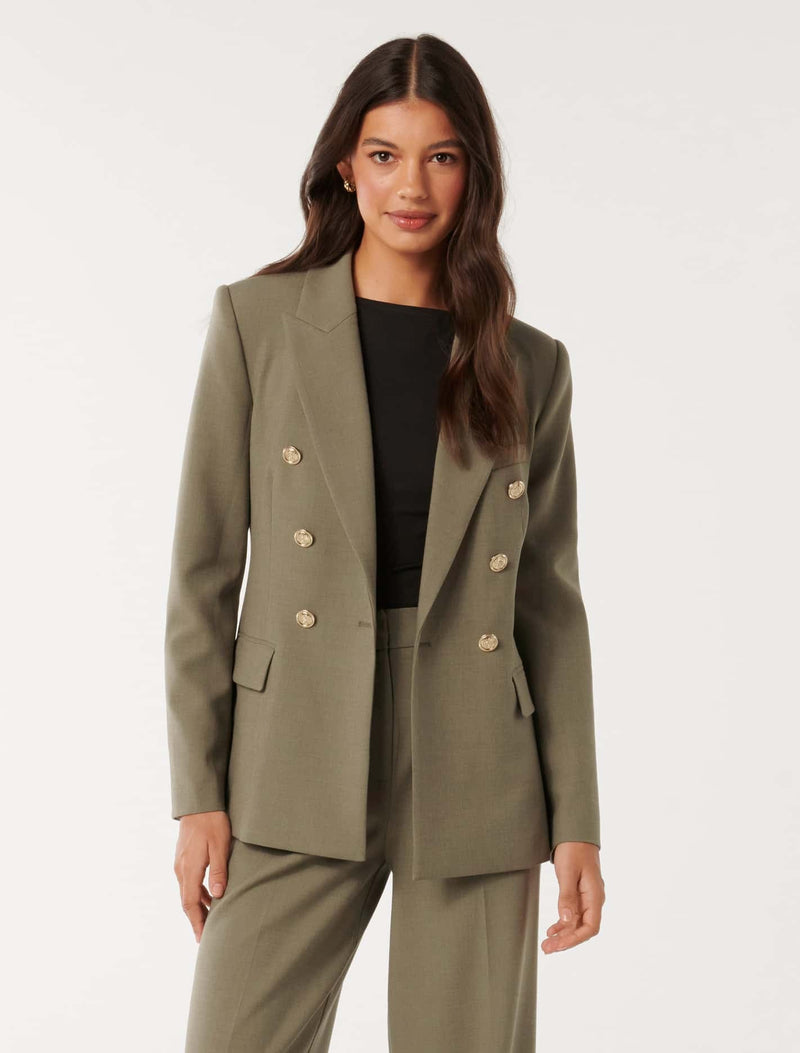 Immie Double Breasted Blazer Khaki Forever New