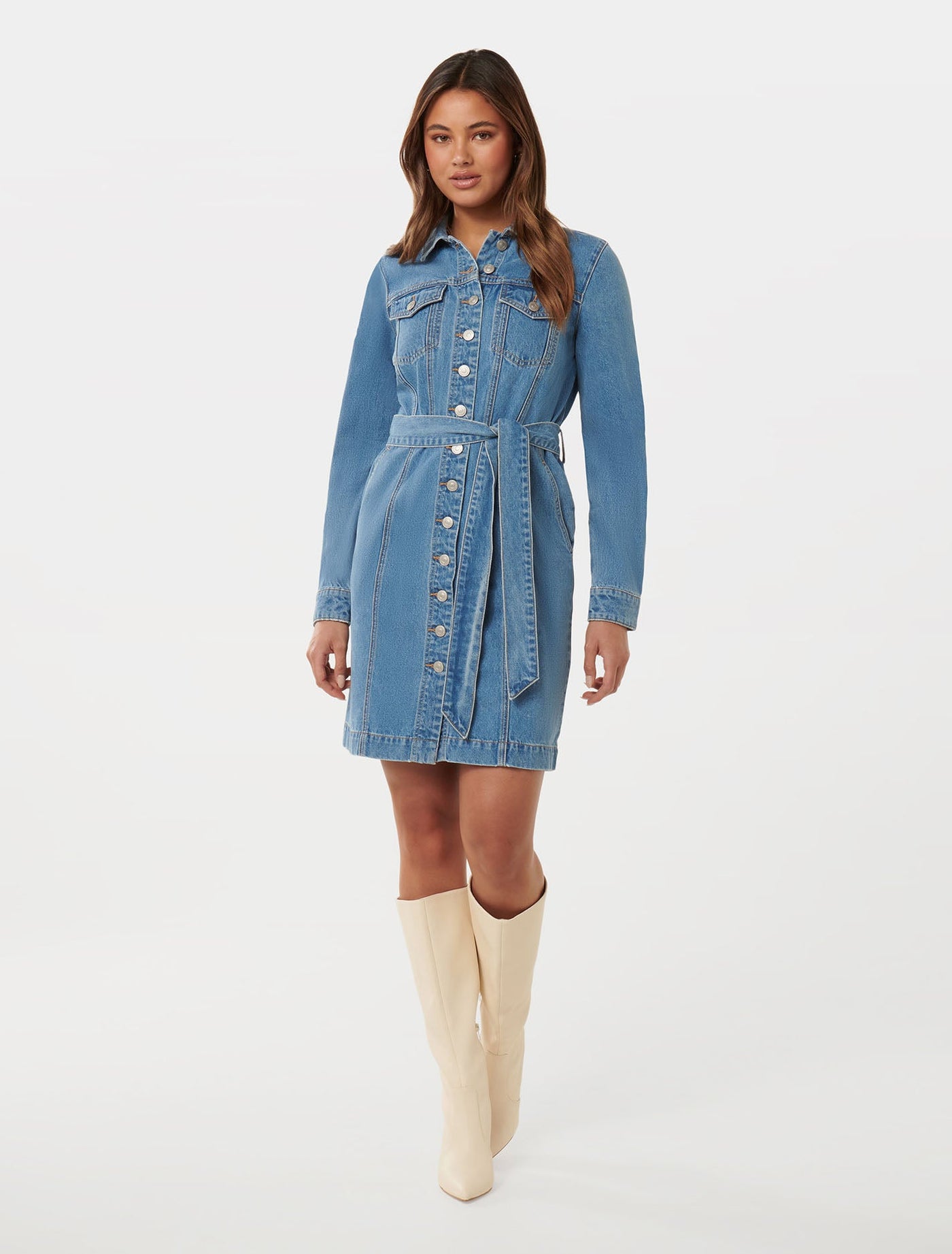 Taylor愛用ブランド♪Joni Shirt Dress*1970'シャツワンピース Taylor Denim Shirt Dress Mid Wash | Forever New
