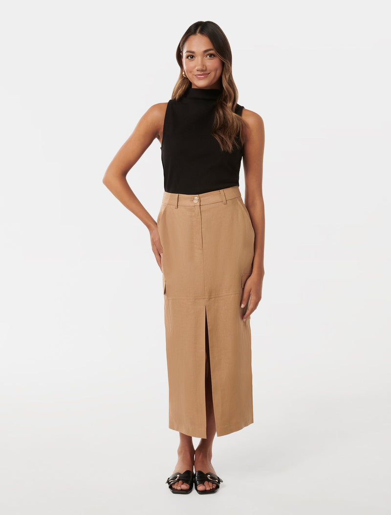 Ronnie Petite Linen Cargo Midi Skirt Forever New