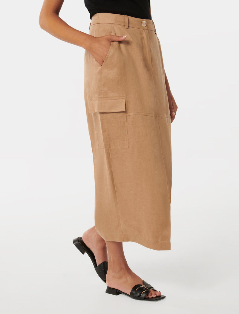 Ronnie Petite Linen Cargo Midi Skirt Forever New