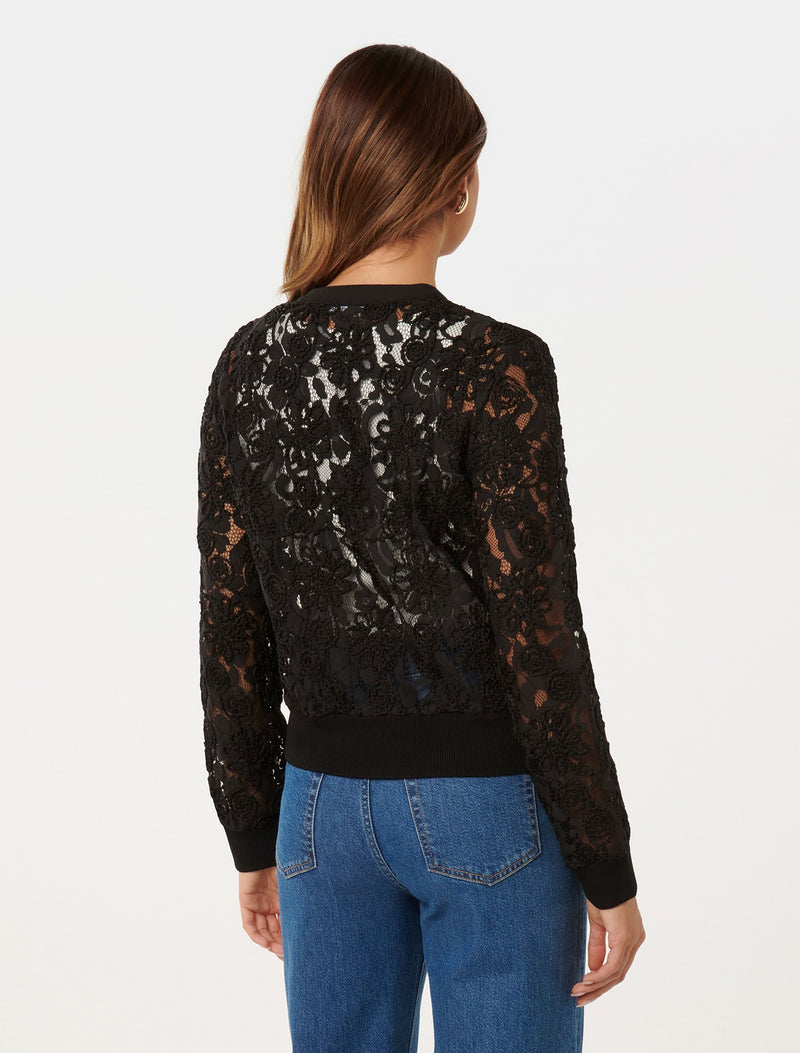 Riley Lace Mixed Knit Bomber Cardigan Forever New