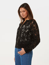 Riley Lace Mixed Knit Bomber Cardigan Forever New