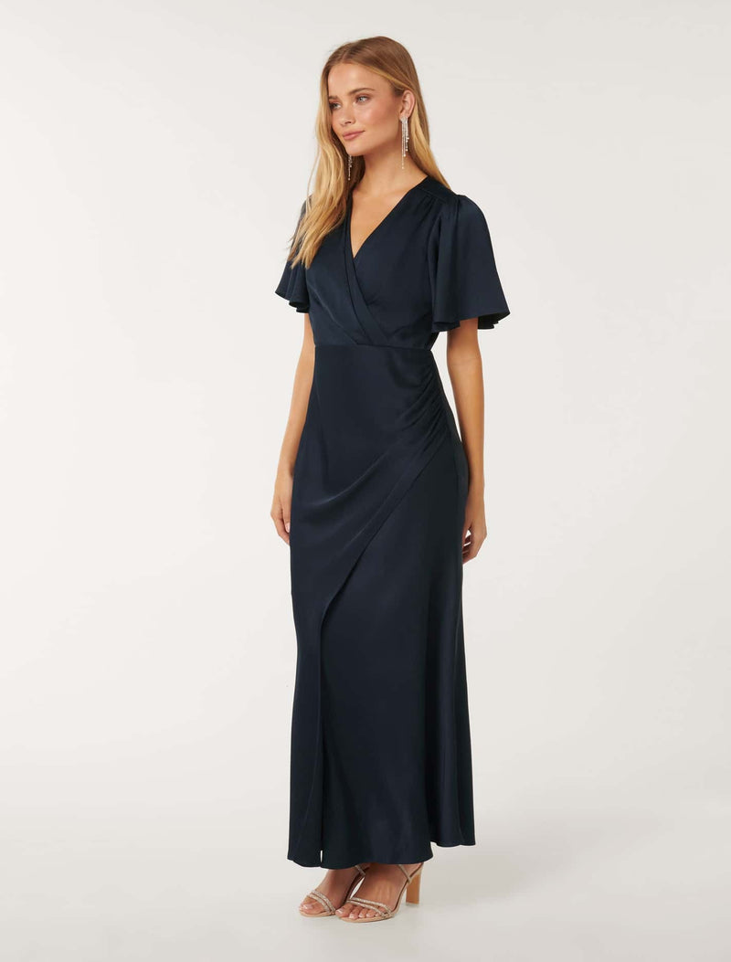 Chelsea Flutter Sleeve Satin Maxi Dress Forever New