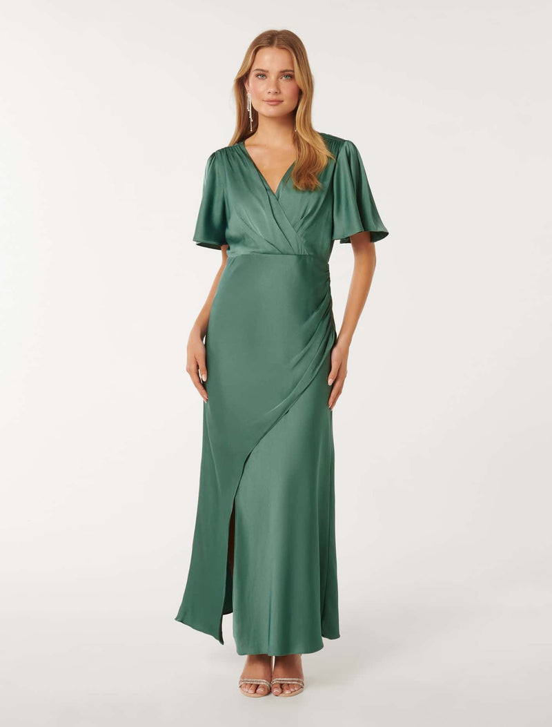 Chelsea Flutter Sleeve Satin Maxi Dress Forever New