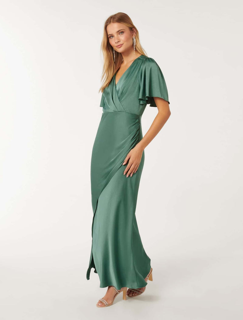 Chelsea Flutter Sleeve Satin Maxi Dress Forever New