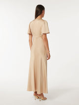 Chelsea Flutter Sleeve Satin Maxi Dress Forever New