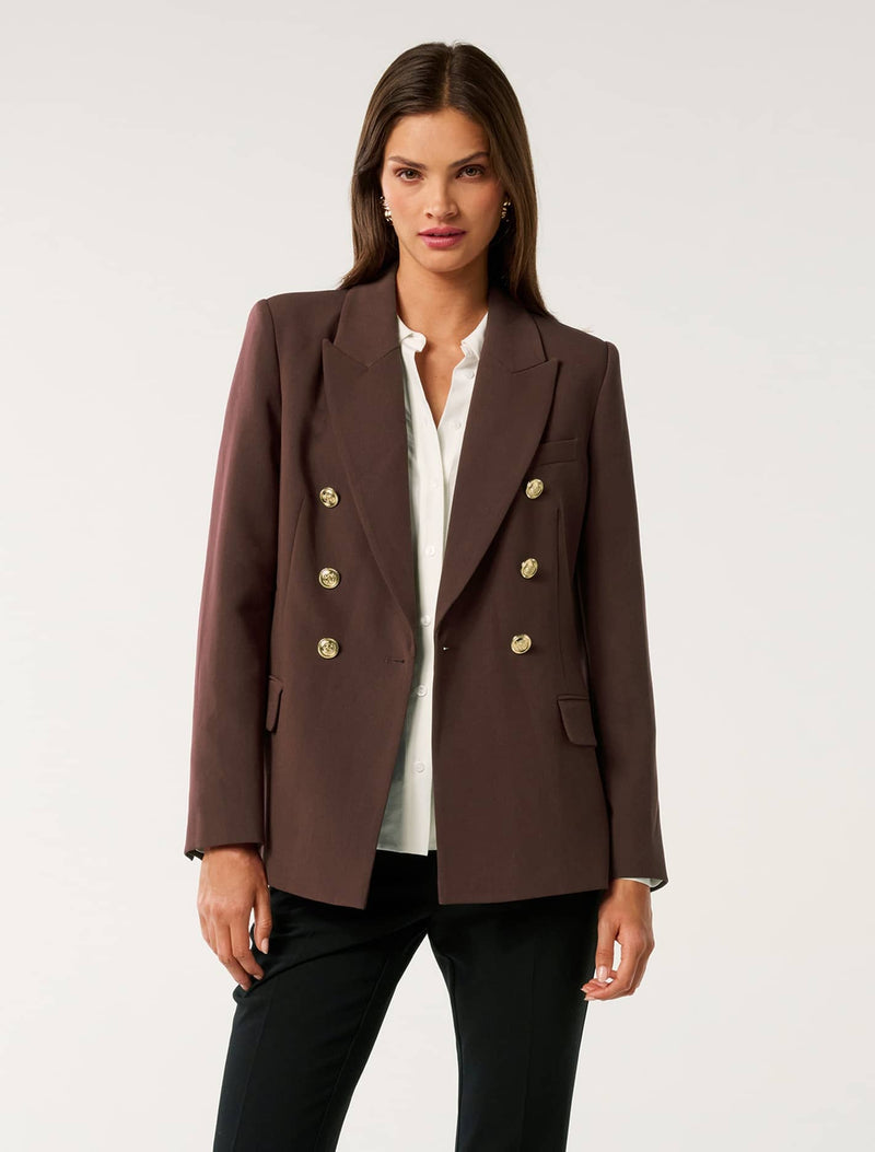 Immie Double Breasted Blazer Espresso Forever New