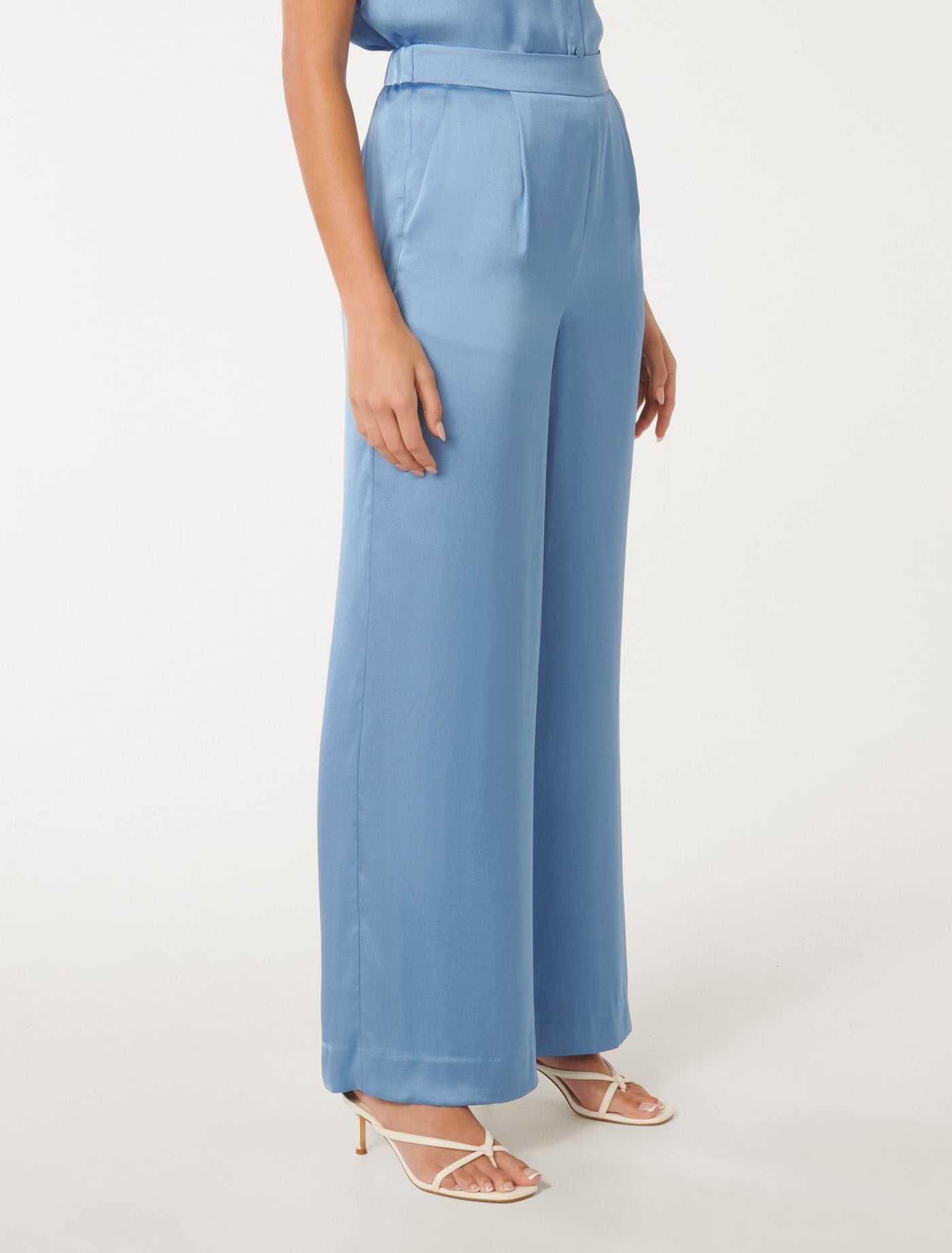 Simone Satin Pants Dusk Blue Co-Ord | Forever New