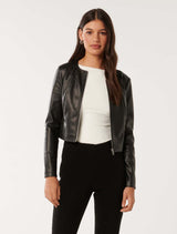 Vikki Collarless Pu Jacket Forever New