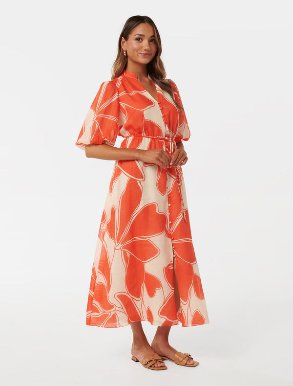 Loanne Petite Puff Sleeve Midi Dress Forever New