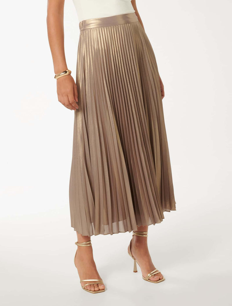 Estella Metallic Pleated Maxi Skirt Forever New