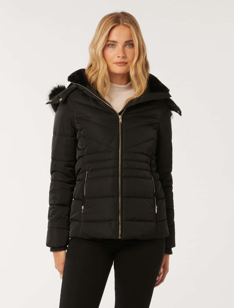Mimi Short Puffa Jacket Black Forever New