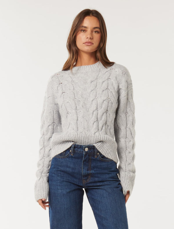 Mila Boxy Crew Neck Cable Jumper Forever New