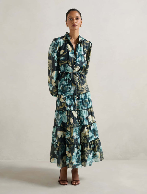 Jessie Petite Button Down Midi Dress Green Lyell Floral Forever New