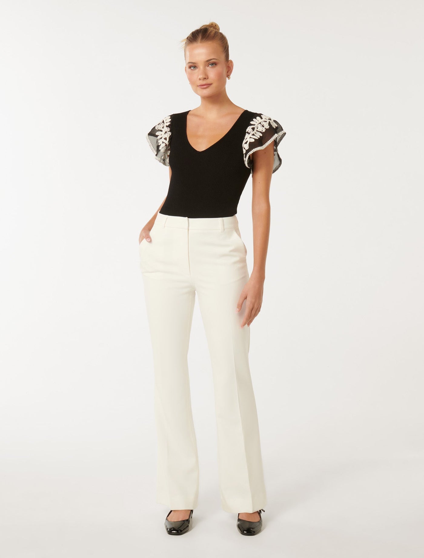 Elodie Frill Sleeve Knit Tank Top Black | Forever New