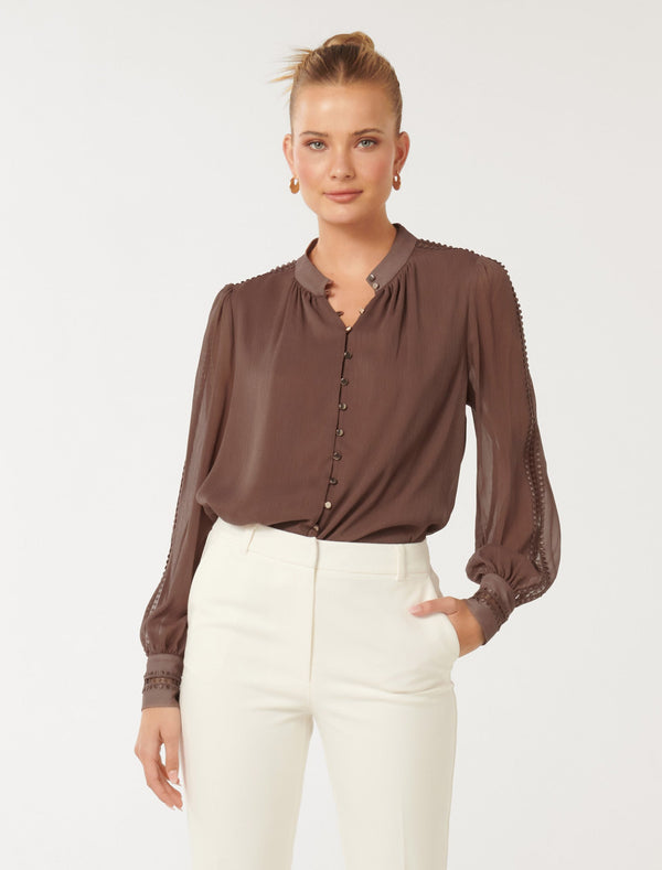 Simona Trim Sleeve Blouse Forever New