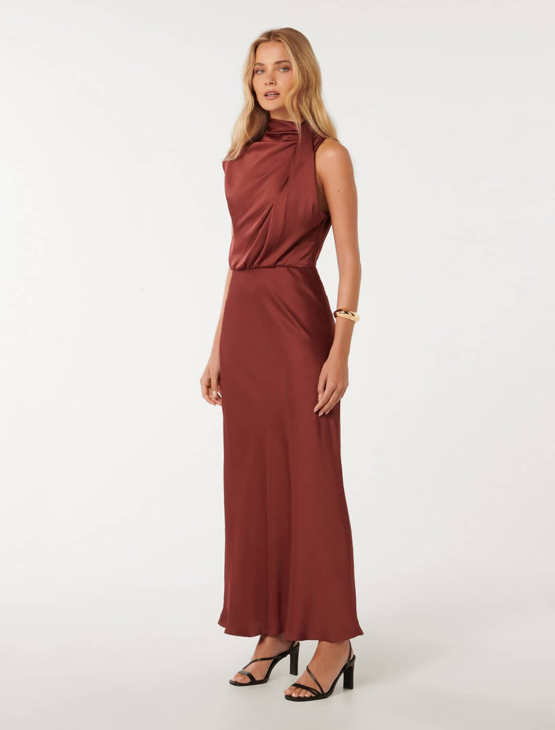 Sienna High Neck Satin Midi Dress Forever New