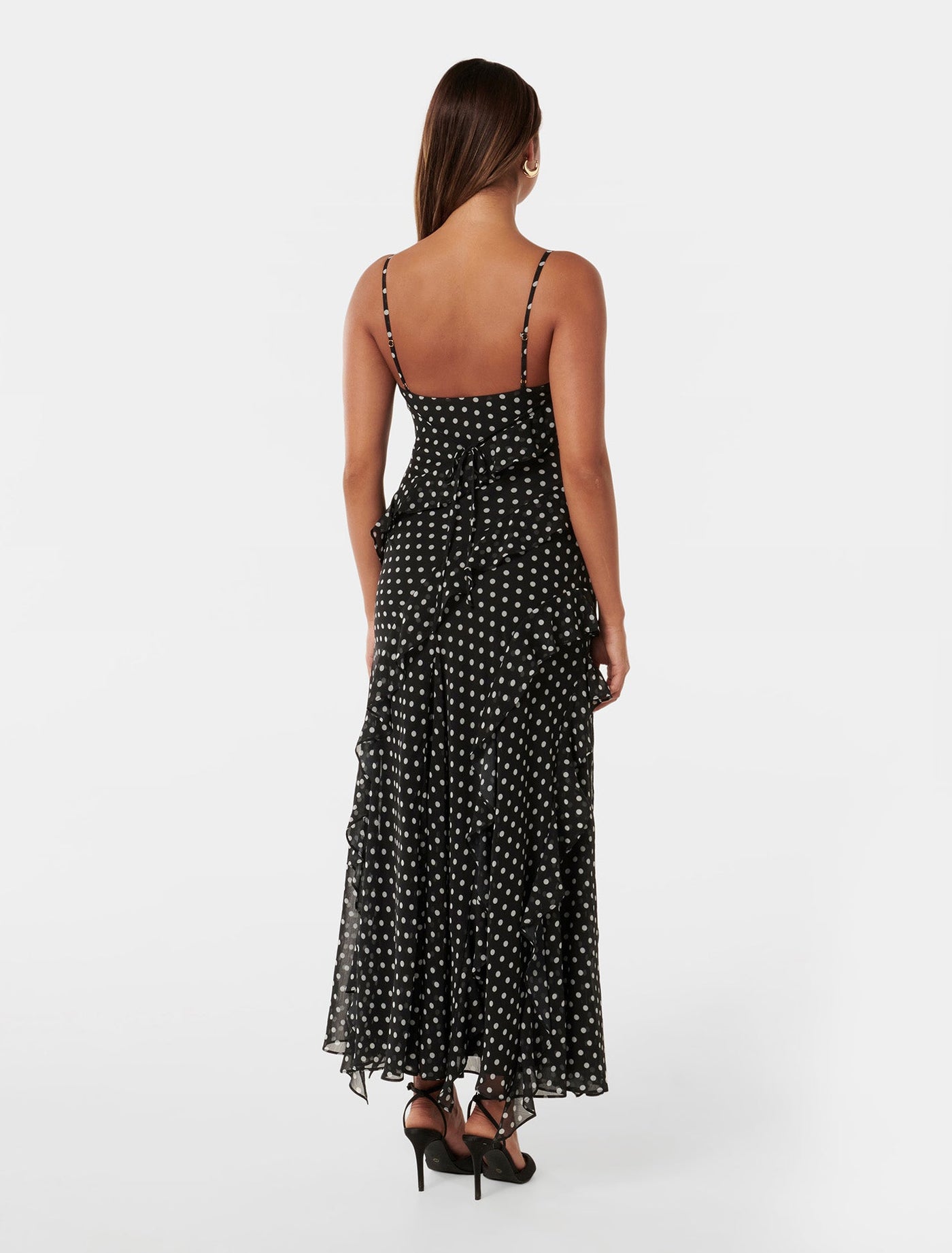 Poppy Ruffle Dress Black Savona Spot | Forever New