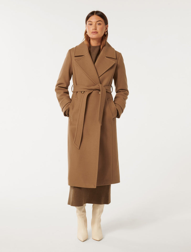 Sadie Belted Coat Dark Camel Forever New