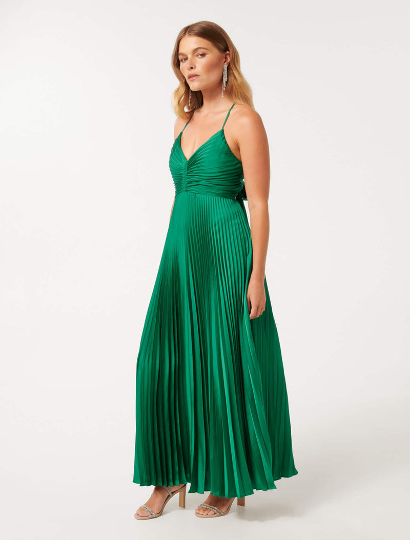 Geri Petite Tie Back Pleated Maxi Dress Forever New