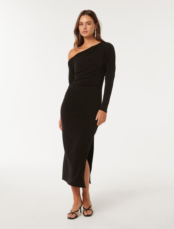 Alexandra Tipped Shoulder Long Sleeve Midi Dress Forever New