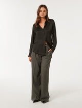 Harvey Notched Neck Satin Shirt Forever New