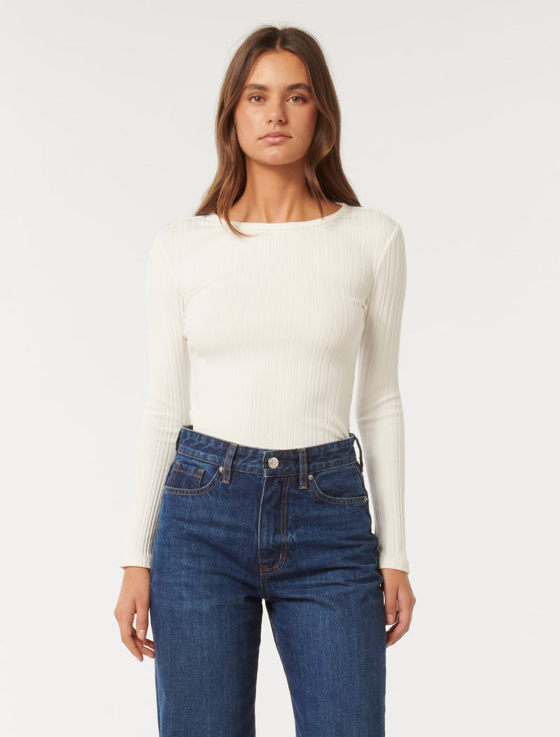 Meghan Rib Crew Neck Top Porcelain Forever New