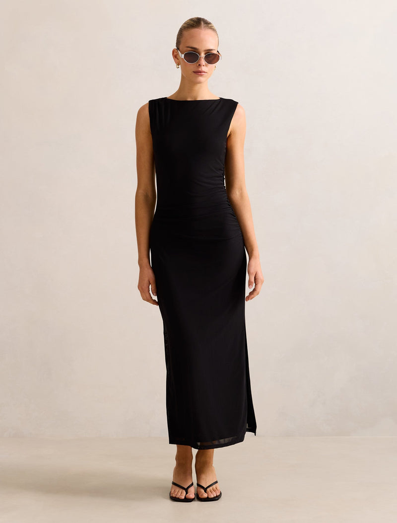 Ally Sleeveless Mesh Midi Dress Black | Forever New Ally Sleeveless Mesh Midi Dress Black | Forever New