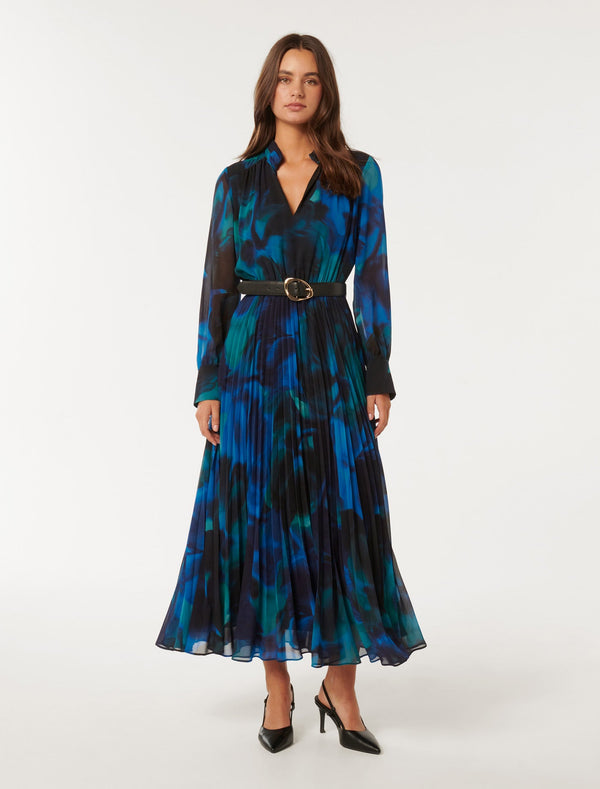 Skyla Pleated Long Sleeve Midi Dress Forever New