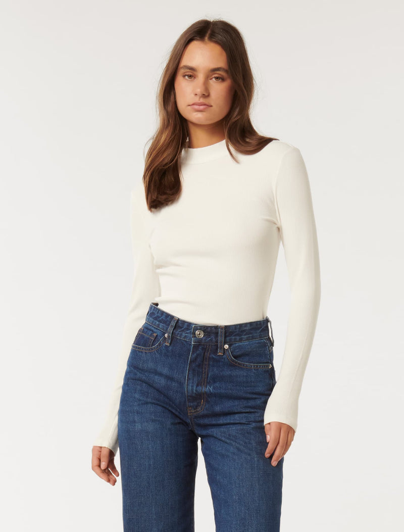 Winona Rib Long Sleeve Top Porcelain Forever New