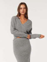 Freya Wrap Co Ord Jumper Grey Forever New