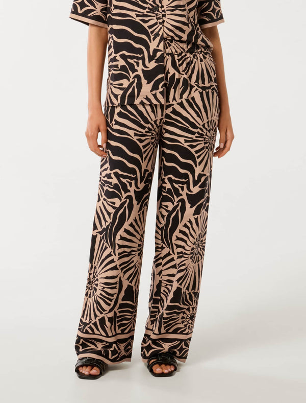 Ella Printed Elastic Waist Wide Leg Pants