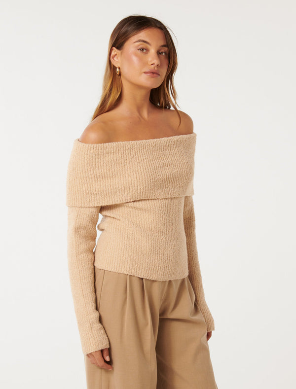 Mariah Boucle Bardot Sweater