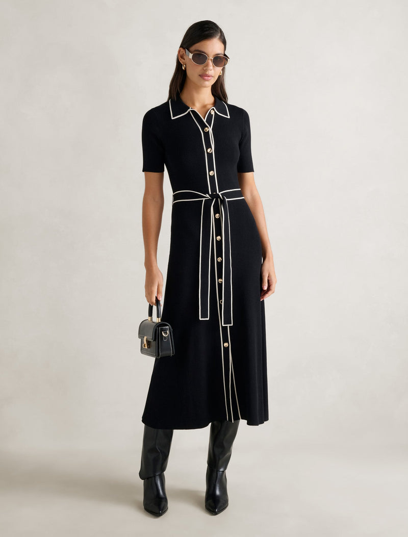 Cindy Tipped Short Sleeve A-Line Dress Mono Tipped Forever New