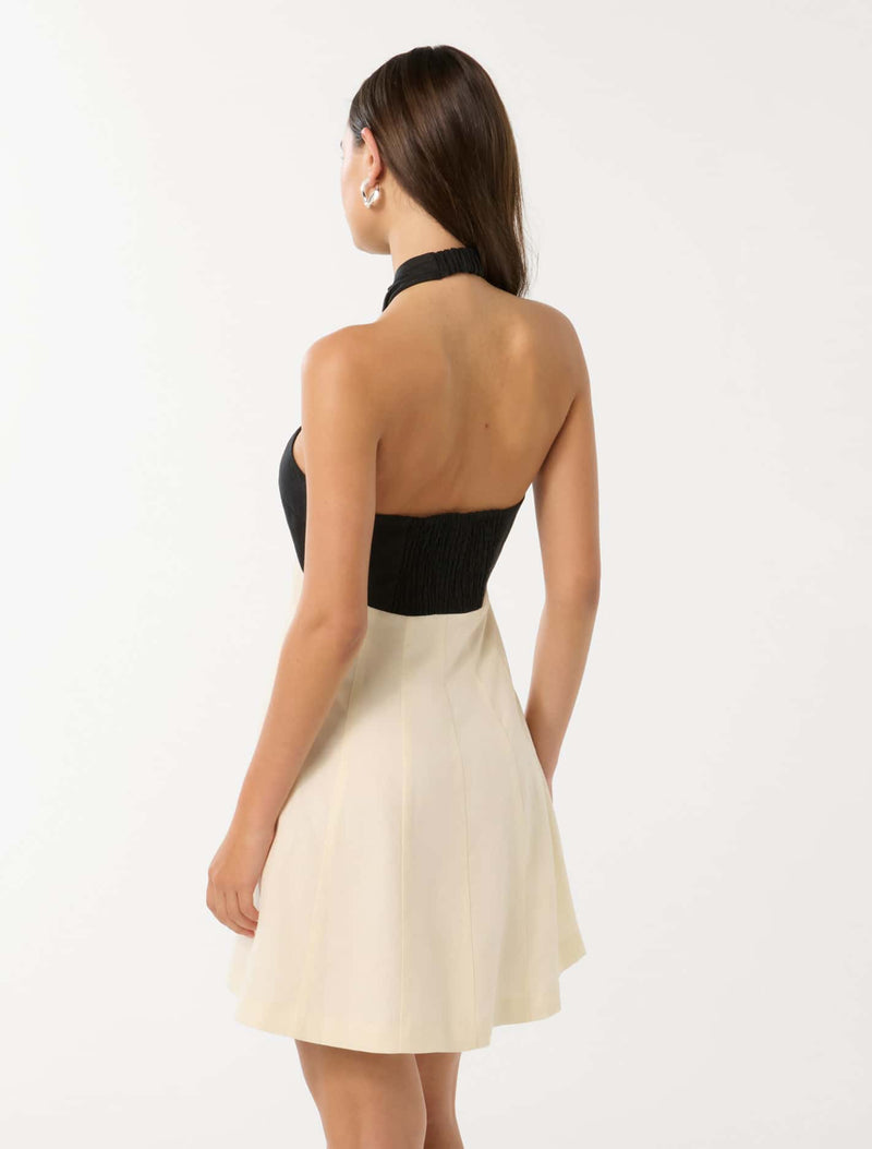 Lea Contrast Halter Neck Mini Dress Cream/Black | Forever New Lea Contrast Halter Neck Mini Dress Cream/Black | Forever New
