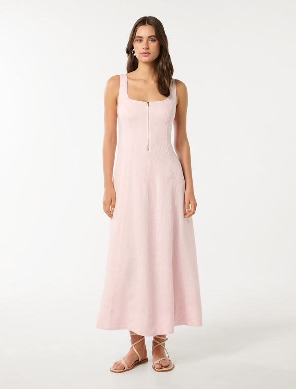 Bronte Linen Zip Detail Midi Dress Forever New