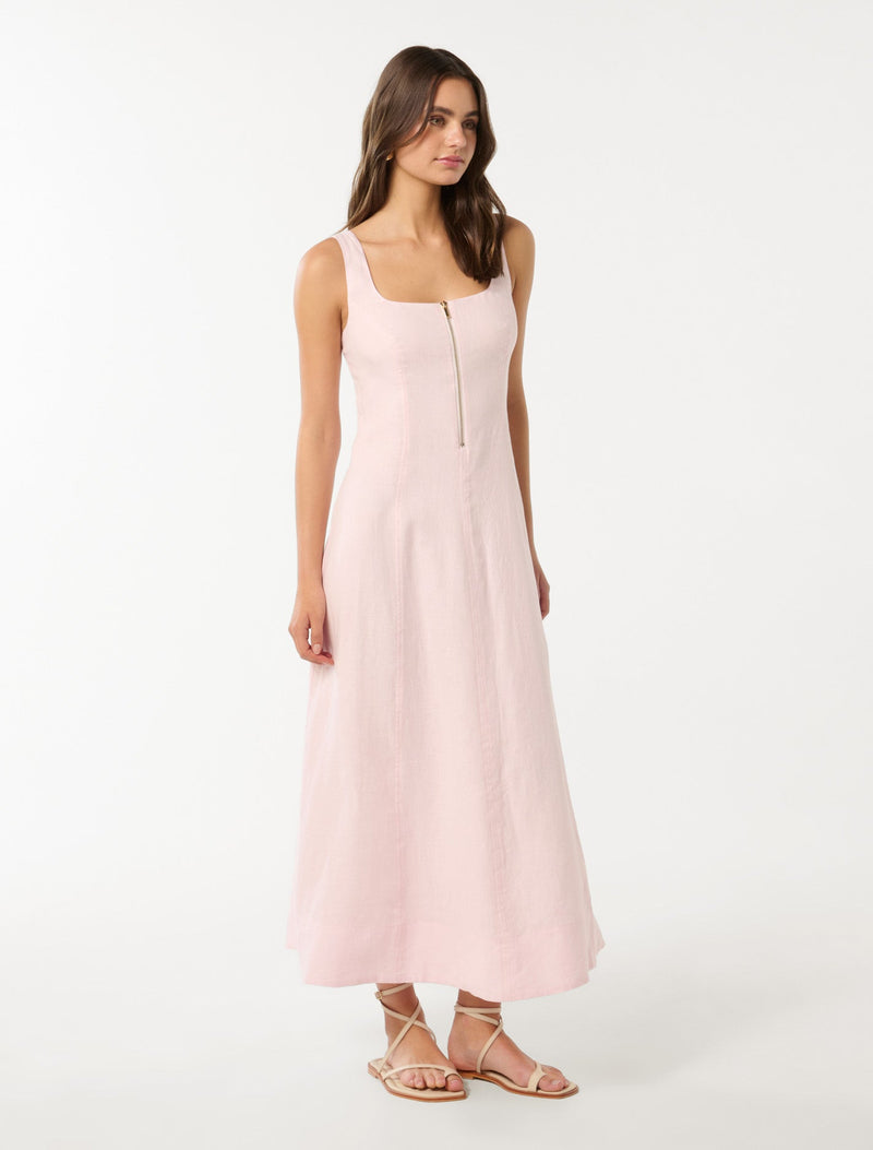 Bronte Linen Zip Detail Midi Dress Forever New