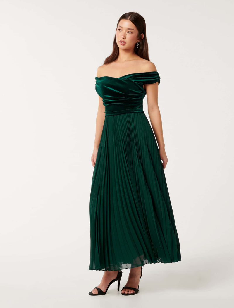 Rebecca Off Shoulder Velvet Dress Forever New