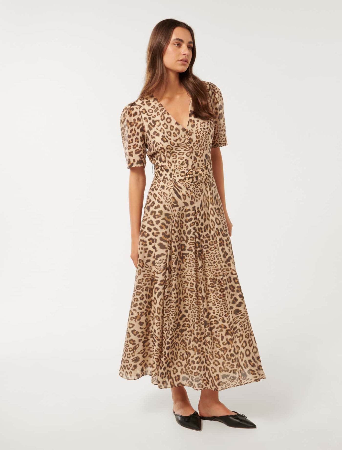 Melinda Belted Midi Dress Leopard Swirl | Forever New