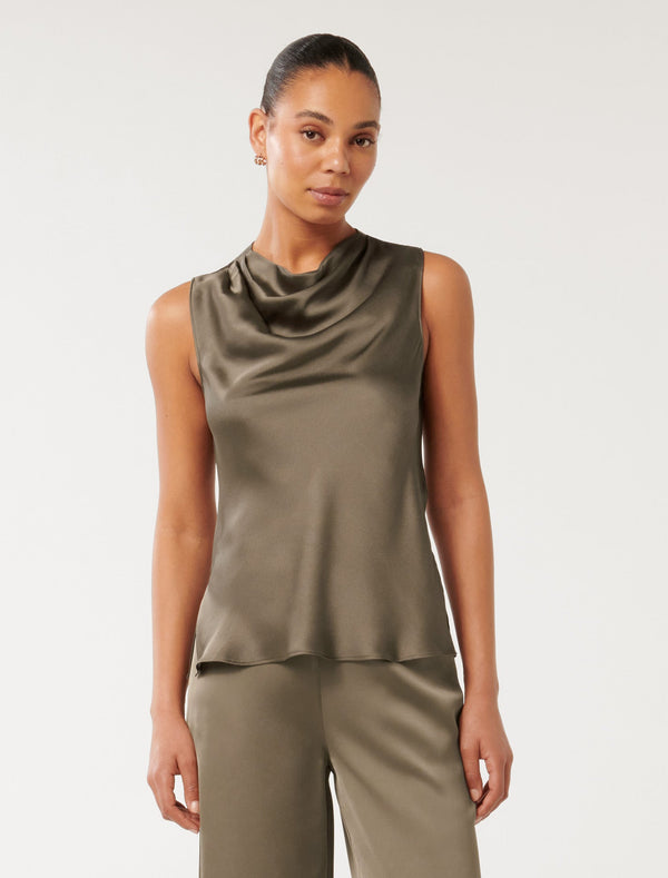 Sallie Satin Cowl Tank Top