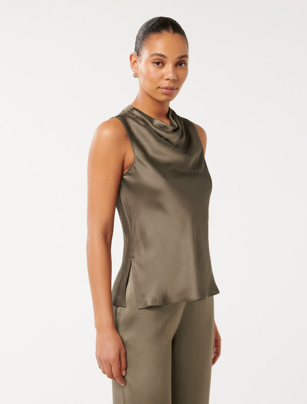 Sallie Satin Cowl Tank Top