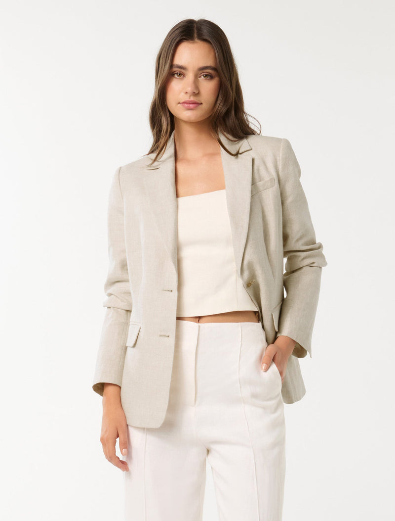 【2plan】Laura hidden two button blazer Laura Two Button Linen Blazer Natural | Forever New